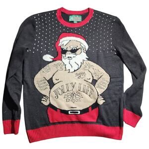 Ugly Christmas Sweater Jolly Time Tattooed Santa Size Large